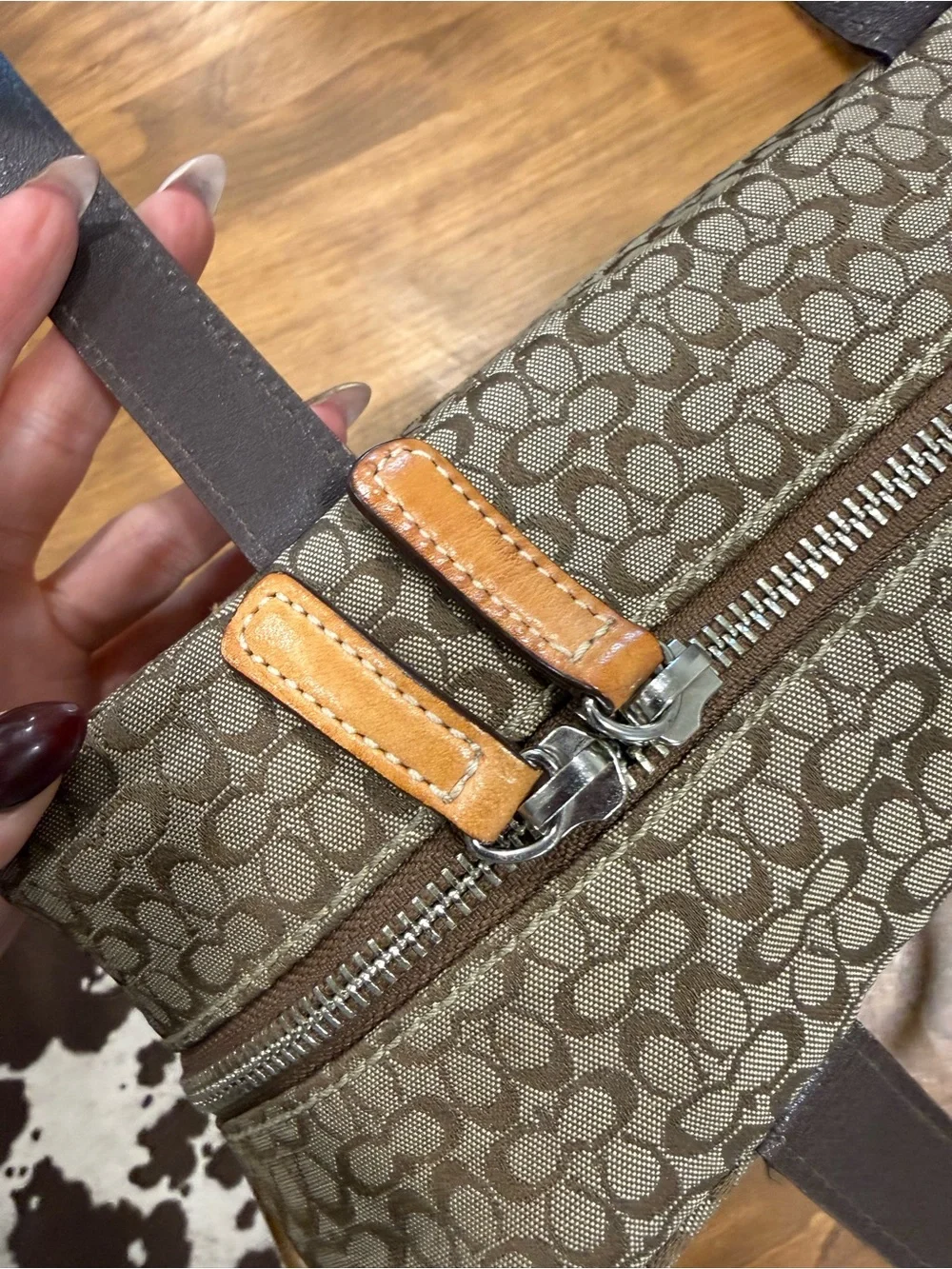 Coach Brown Signature Canvas Travel Pouch with Tan Leather Trim